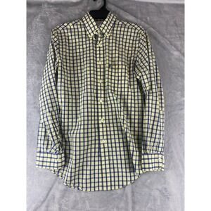 Brooks Brother 346 Mens Slim Fit Long Sleeve Small Blue Yellow Check Plaid Shirt
